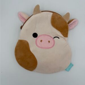Squishmallows Cow Face Zip Pouch Soft Plush Bag Satin‎ Lining